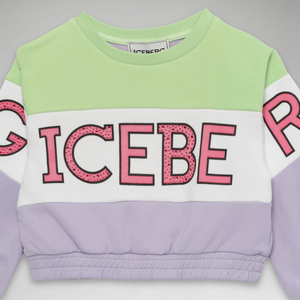 Iceberg Kids Girl's Cropped Color Block Crewneck Sweatshirt