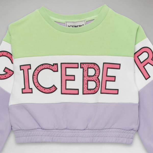 Iceberg Kids Girl's Cropped Color Block Crewneck Sweatshirt