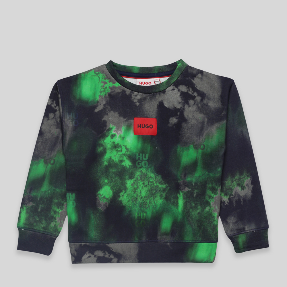 Hugo by Hugo Boss Kids Color Dyed All Over Print Crewneck Sweatshirt