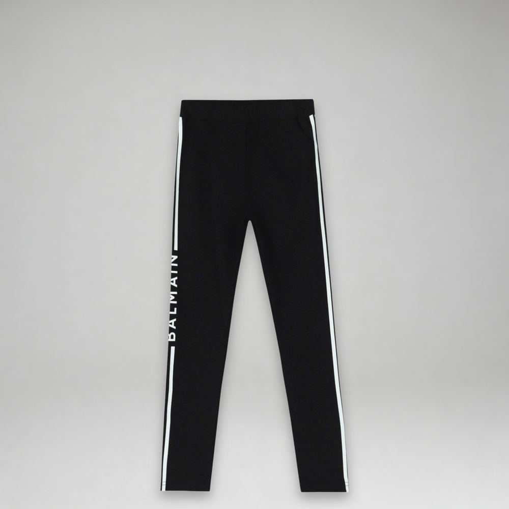 Balmain Kids Girl's Striped Logo Leggings
