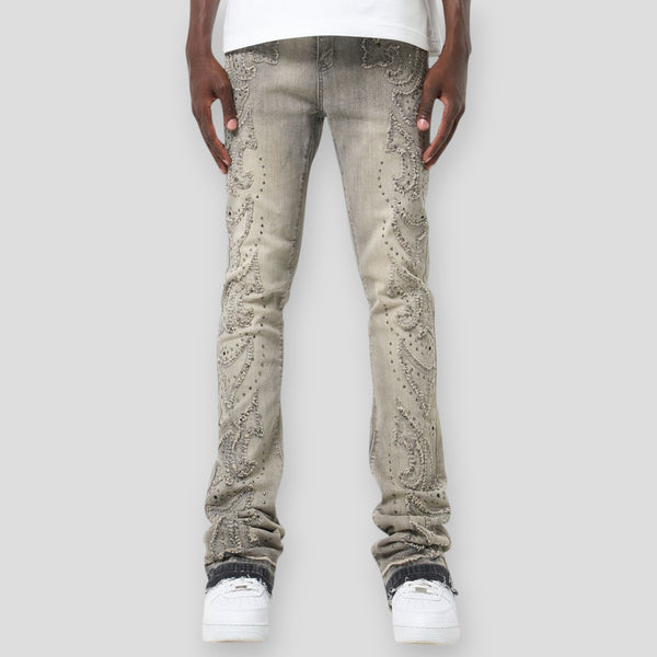 Hidden Treasures 'Ornate Flame' Slim Stacked Fit Denim Jeans