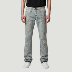 Hidden Treasures 'Ornate Flame' Slim Stacked Fit Denim Jeans