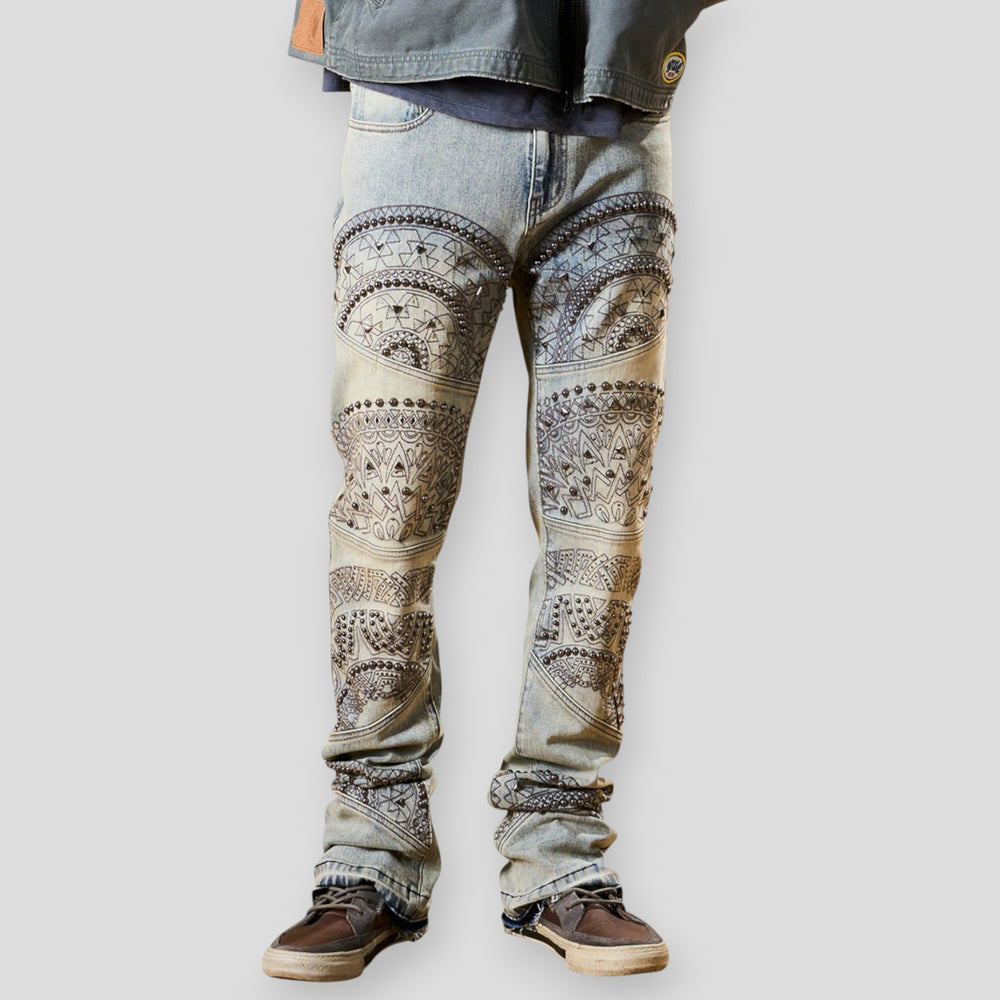 Hidden Treasures 'Mandala' Studded Slim Stacked Fit Denim Jeans