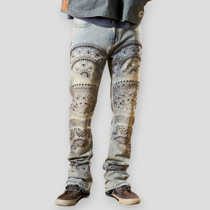 Hidden Treasures 'Mandala' Studded Slim Stacked Fit Denim Jeans