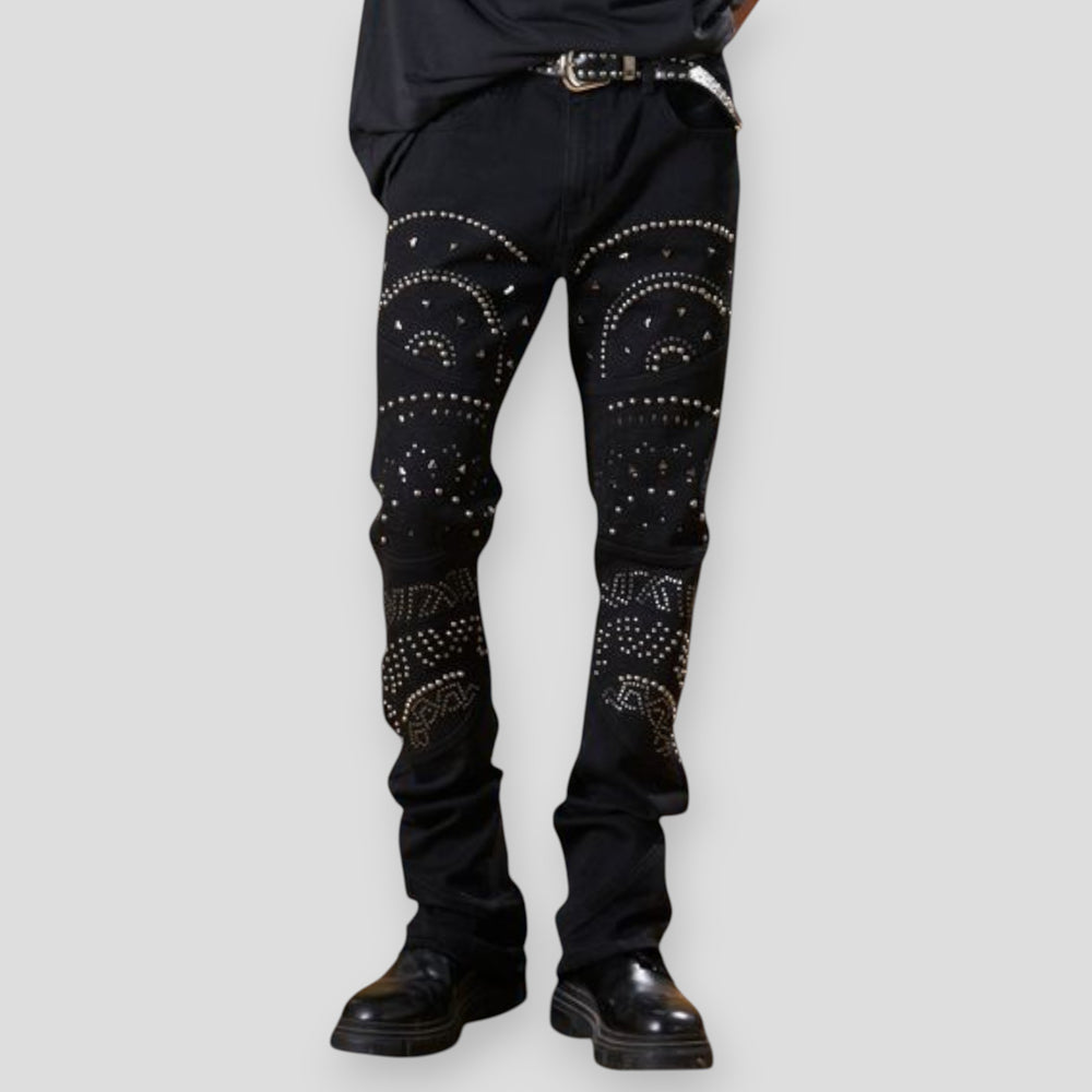 Hidden Treasures 'Mandala' Studded Slim Stacked Fit Denim Jeans