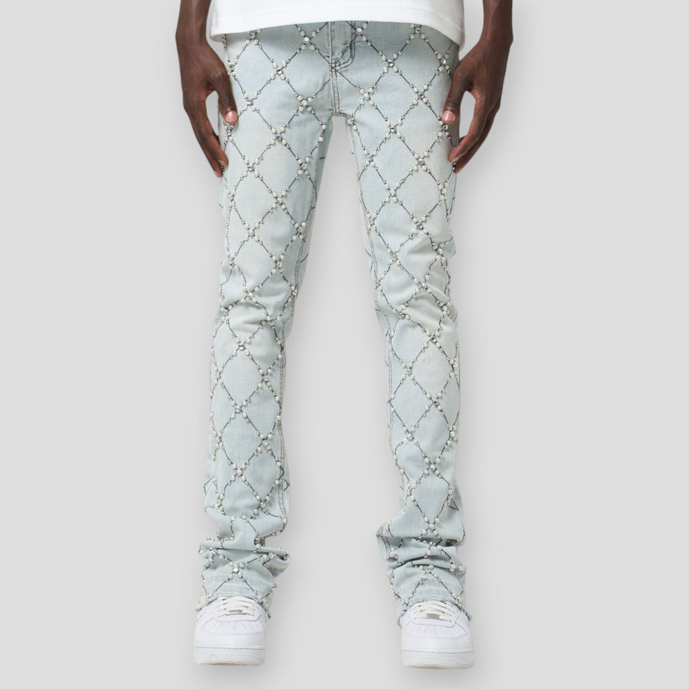Hidden Treasures 'Diamonds & Pearls' Embellished Slim Stacked Fit Denim Jeans