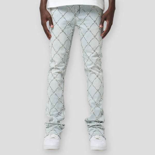 Hidden Treasures 'Diamonds & Pearls' Embellished Slim Stacked Fit Denim Jeans