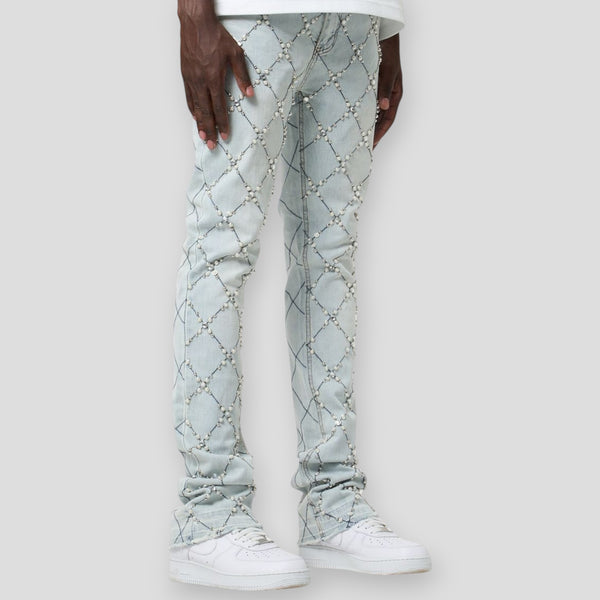 Hidden Treasures 'Diamonds & Pearls' Embellished Slim Stacked Fit Denim Jeans