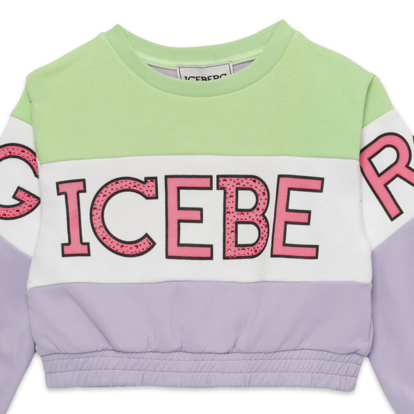 Iceberg Kids Girl's Cropped Color Block Crewneck Sweatshirt