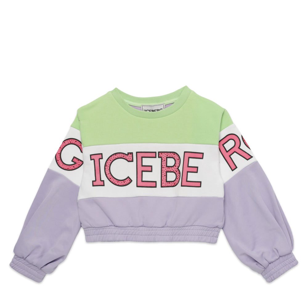 Iceberg Kids Girl's Cropped Color Block Crewneck Sweatshirt