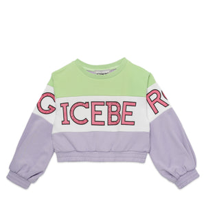 Iceberg Kids Girl's Cropped Color Block Crewneck Sweatshirt