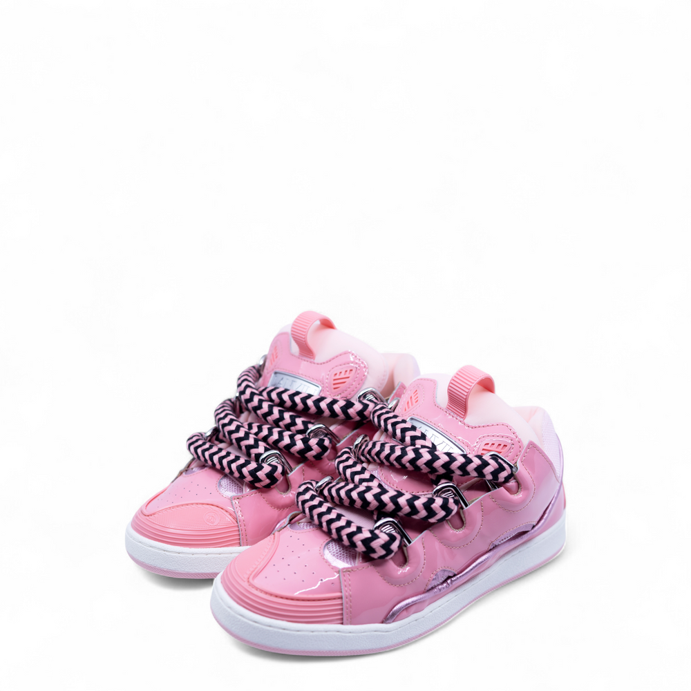 Lanvin Kids Zig Zag Lace Patent Leather Sneakers