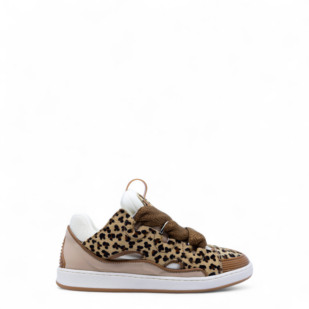 Lanvin Kids Leopard Print Leather Sneakers
