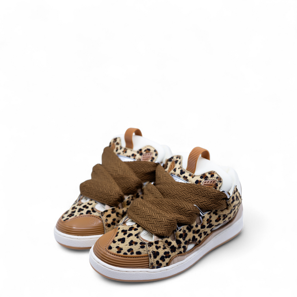 Lanvin Kids Leopard Print Leather Sneakers