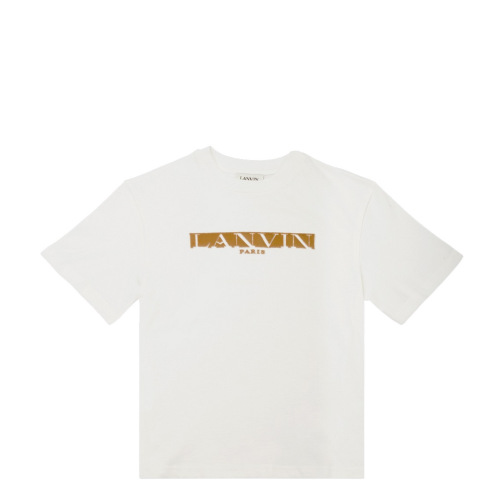 Lanvin Kids Raised Flocked Logo Short Sleeve T-Shirt