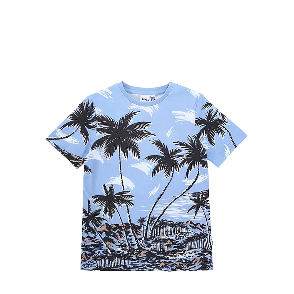 Hugo Boss Kids Palm Tree Sky Blue T-shirt