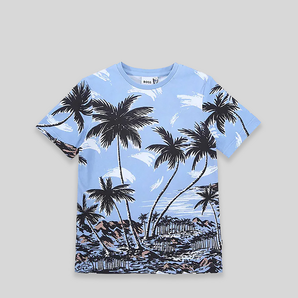 Hugo Boss Kids Palm Tree Sky Blue T-shirt