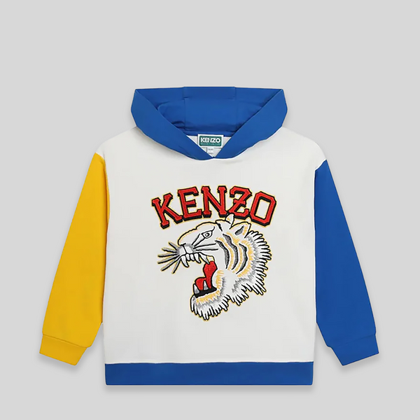 Kenzo Kids Varsity Tiger Fleece Color Block Hoodie Sweatshirt