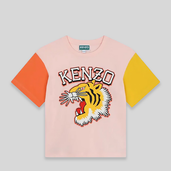 Kenzo Kids Varsity Tiger Color Block Short Sleeve T-Shirt