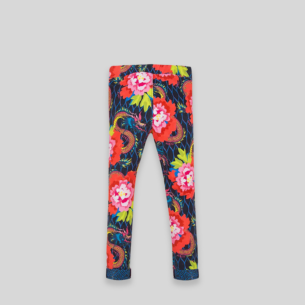 Kenzo Kids Japanese Dragon Floral Velvet Leggings