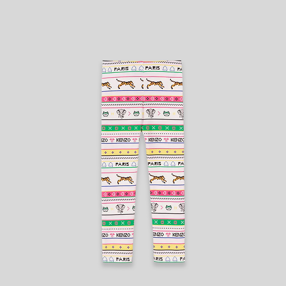 Kenzo Kids Girl's Multi-Logo Striped Leggings