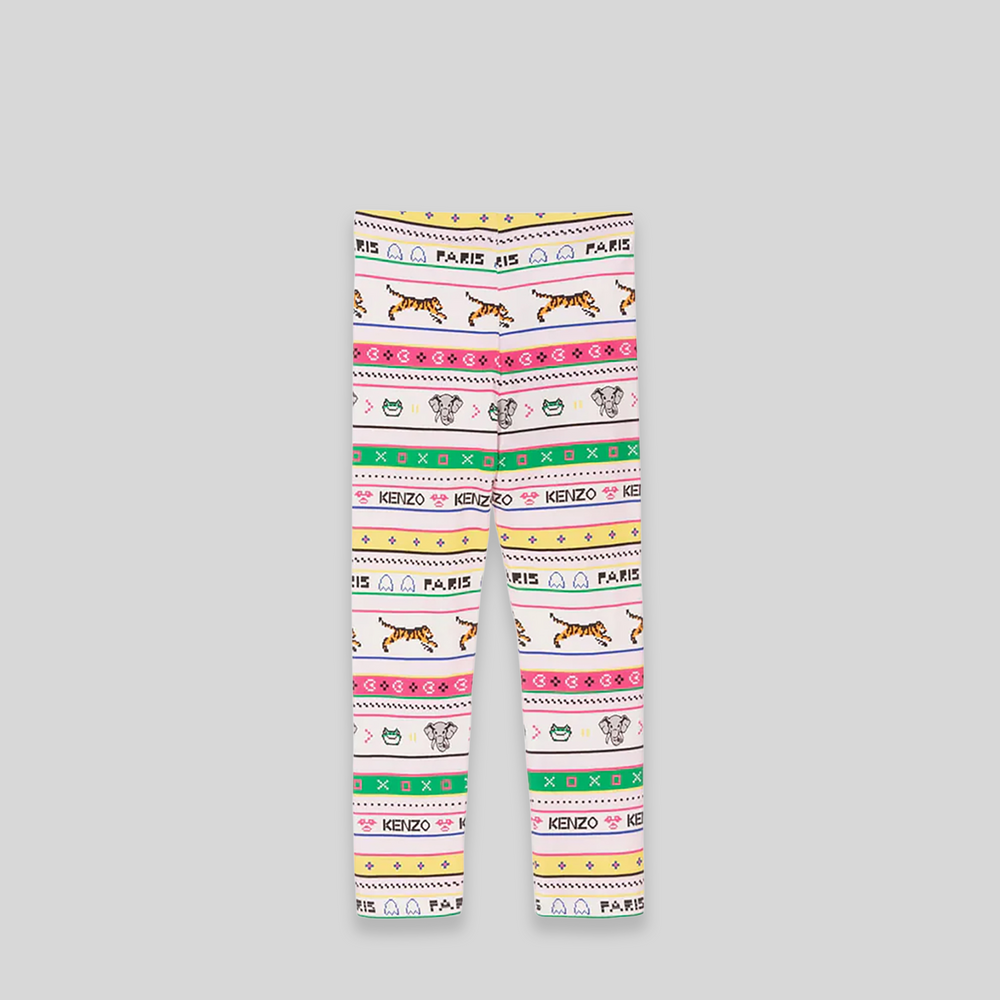 Kenzo Kids Girl's Multi-Logo Striped Leggings