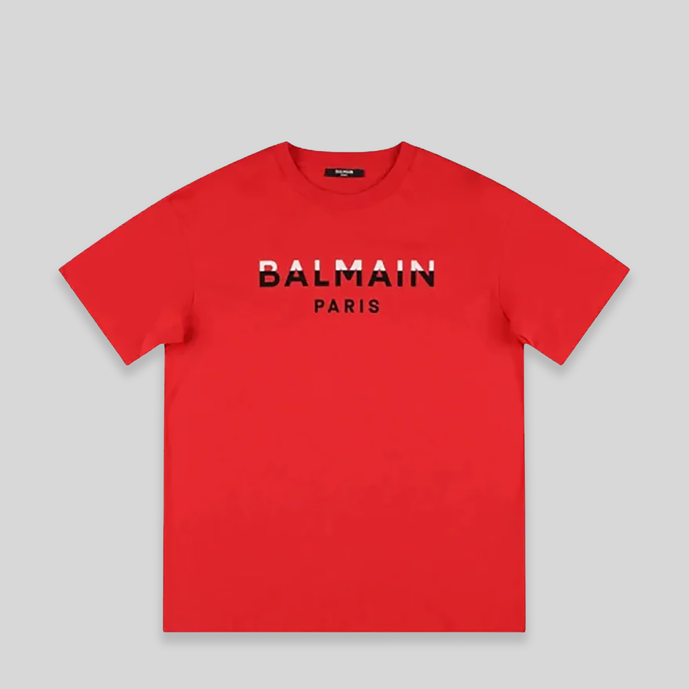 Balmain Kids Dual Color Flocked Logo T-Shirt