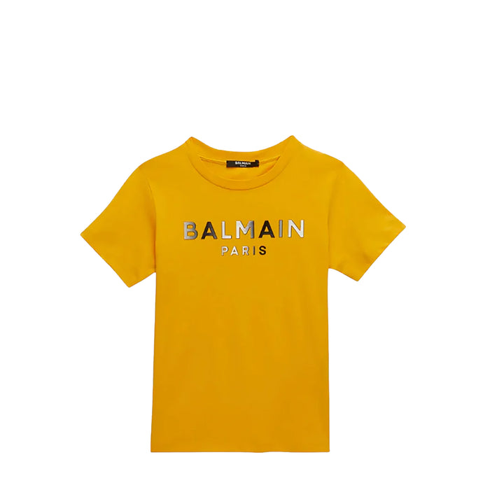Balmain Kids Metallic Logo Text T-shirt