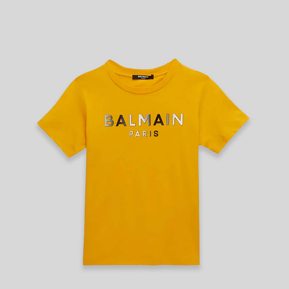 Balmain Kids Metallic Logo Text T-shirt