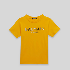 Balmain Kids Metallic Logo Text T-shirt