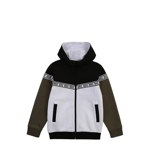 Hugo Boss Kids Full-Zip Up Tape Hoodie Sweatshirt