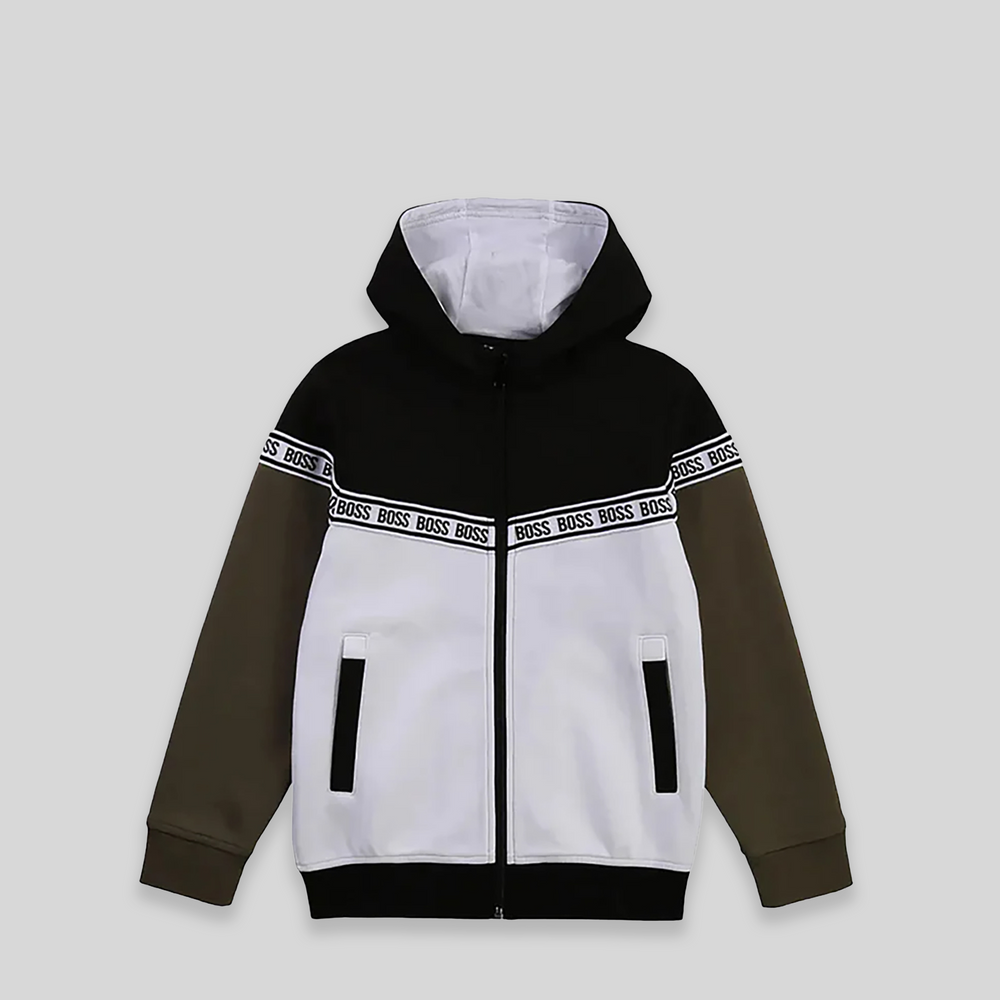 Hugo Boss Kids Full-Zip Up Tape Hoodie Sweatshirt