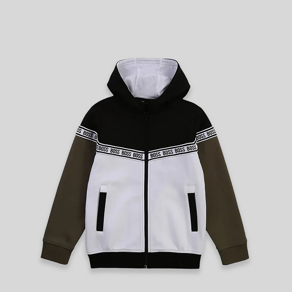 Hugo Boss Kids Full-Zip Up Tape Hoodie Sweatshirt