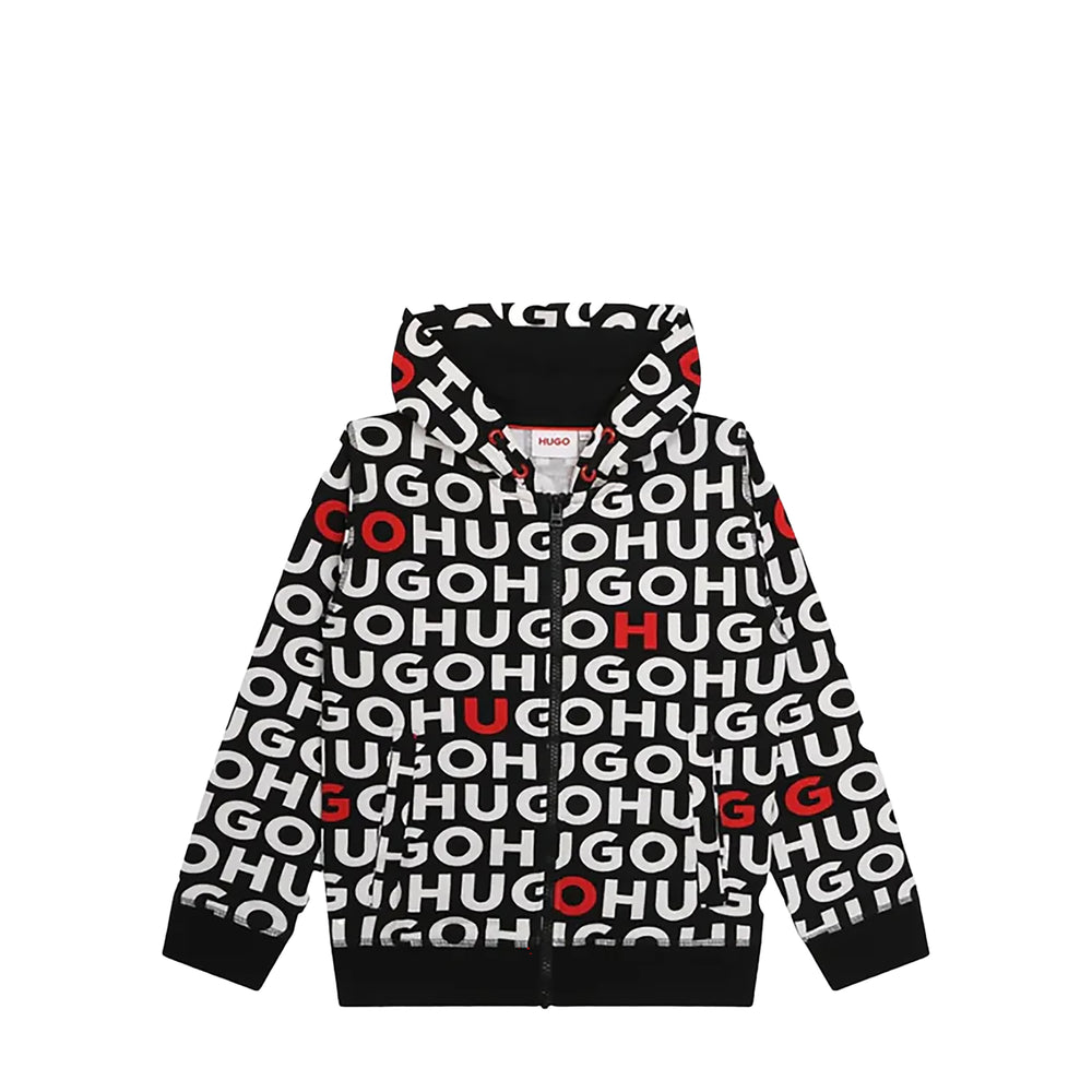 Hugo by Hugo Boss Kids All-Over Logo Full-Zip Hoodie Sweatshirt
