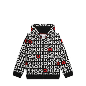Hugo by Hugo Boss Kids All-Over Logo Full-Zip Hoodie Sweatshirt