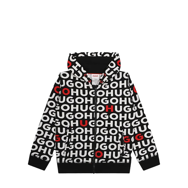 Hugo by Hugo Boss Kids All-Over Logo Full-Zip Hoodie Sweatshirt