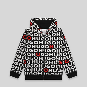 Hugo by Hugo Boss Kids All-Over Logo Full-Zip Hoodie Sweatshirt