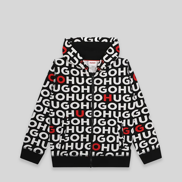 Hugo by Hugo Boss Kids All-Over Logo Full-Zip Hoodie Sweatshirt