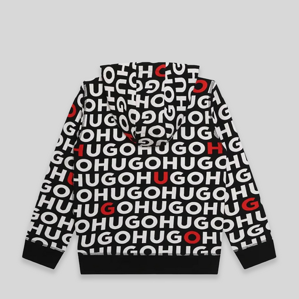 Hugo by Hugo Boss Kids All-Over Logo Full-Zip Hoodie Sweatshirt