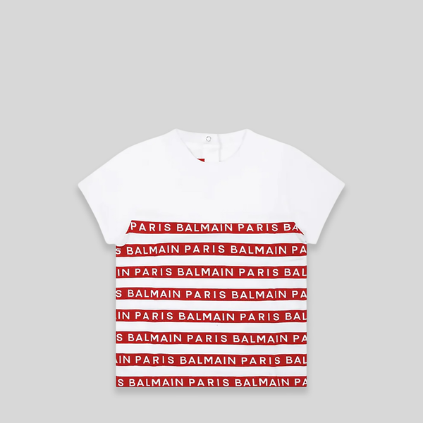 Balmain Kids Toddler's Striped Logo Short Sleeve T-Shirt