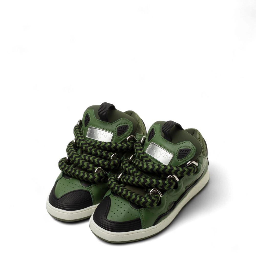 Lanvin Kids Zig Zag Lace Leather Sneakers