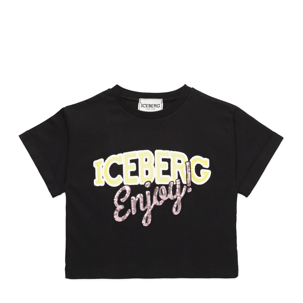 Iceberg Kids Girl's 'Enjoy Iceberg' Logo Cropped T-Shirt