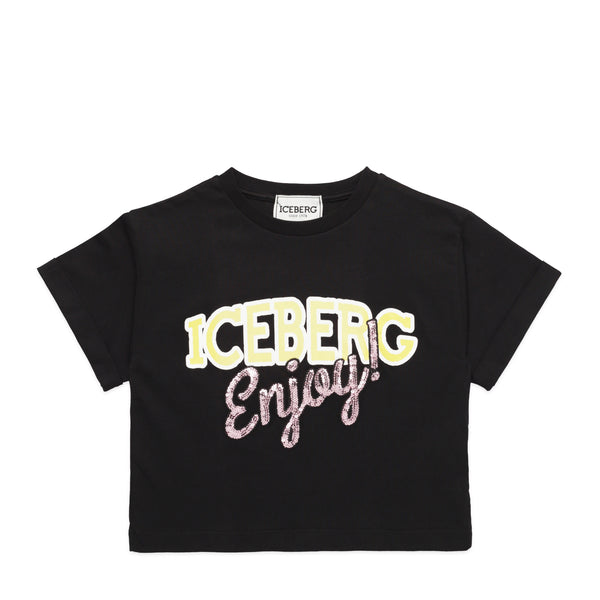 Iceberg Kids Girl's 'Enjoy Iceberg' Logo Cropped T-Shirt