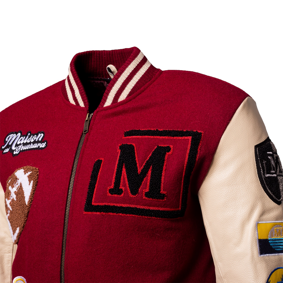 MDB Brand Men's Varsity Letterman Jacket V2 - Burgundy and Cream