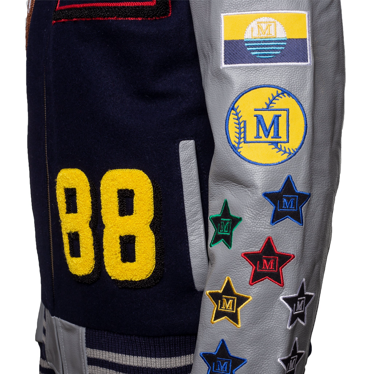 MDB Brand Men's Varsity Letterman Jacket V2 - Navy Blue and Grey