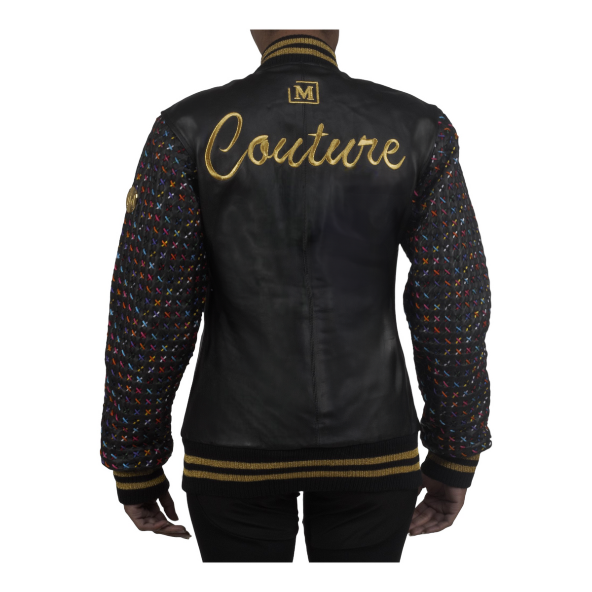 MDB Couture Women's Basket Weave Leather Jacket - Black