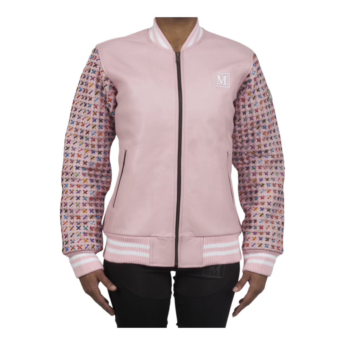 MDB Couture Women's Basket Weave Leather Jacket - Pink