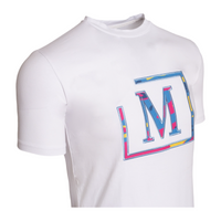 MDB Brand Men's Classic M Embroidered Logo Camouflage Pattern Tee - White w/ Energetic Colors