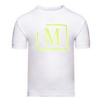 MDB Brand Kid's Classic M Embroidered Logo Tee - White w/ Neon Logo