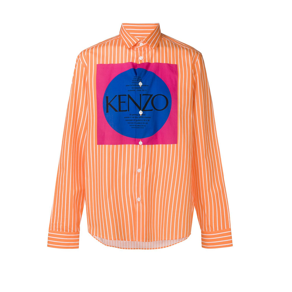 Kenzo Men's Striped Logo Print Long Sleeve Woven Shirt